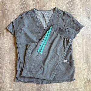 Figs Gray Scrub Set with Teal Accents